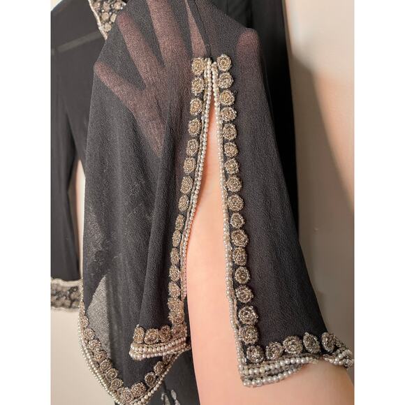 Mark & John Gopal Black Jewel Sheer Beaded Sparkle Evening Silk Long Duster L - Picture 7 of 10